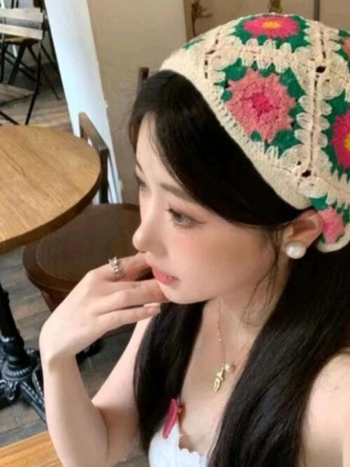 Bohem Örme Çiçekli Pamuklu Bandana